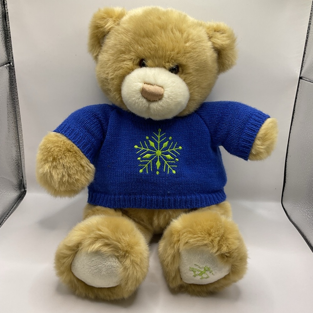 Brooks Brothers Light Tan Soft Teddy Bear with Winte Blue Snowflate Sweater